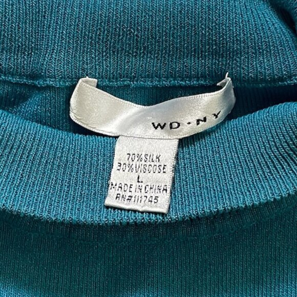 WD.NY 70% Silk 30% Viscose Size Large Sleeveless Sweater Teal Top Stretch - Picture 4 of 5
